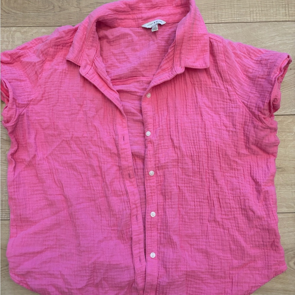 Lucky Brand Bubblegum Pink Cotton Button-Up Shirt